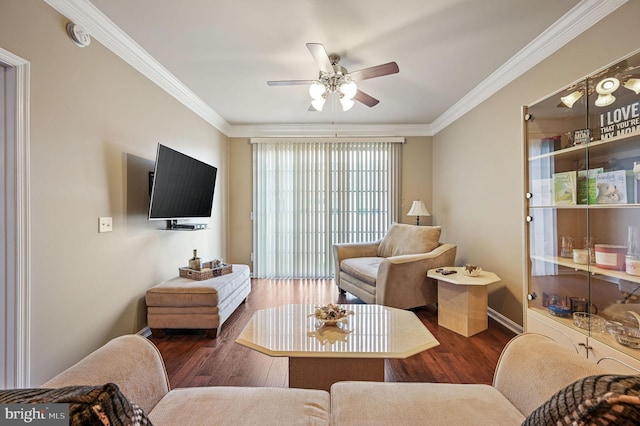 45 Harcrest Ct, Dover, DE 19901 - living area with a ceiling fan, wood finished floors, and crown molding