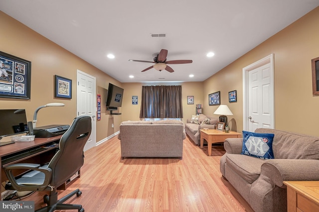 45 Harcrest Ct, Dover, DE 19901 - office area featuring light wood-style flooring, ceiling fan, and recessed lighting