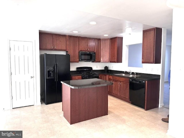 18 Kilgore Way, Bunker Hill, WV 25413 - kitchen featuring black appliances, dark countertops, a center island, recessed lighting, and light flooring