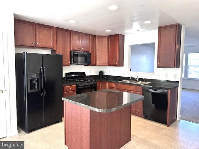 18 Kilgore Way, Bunker Hill, WV 25413 - kitchen featuring black appliances, a center island, recessed lighting, and light flooring