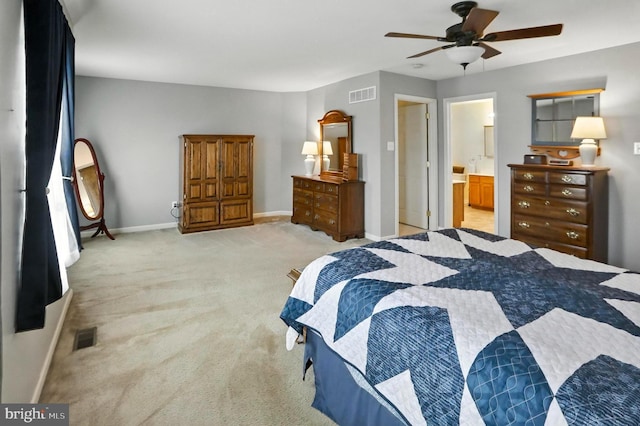 126 Fairbrook Dr, Gilbertsville, PA 19525 - bedroom featuring light colored carpet, ceiling fan, and connected bathroom