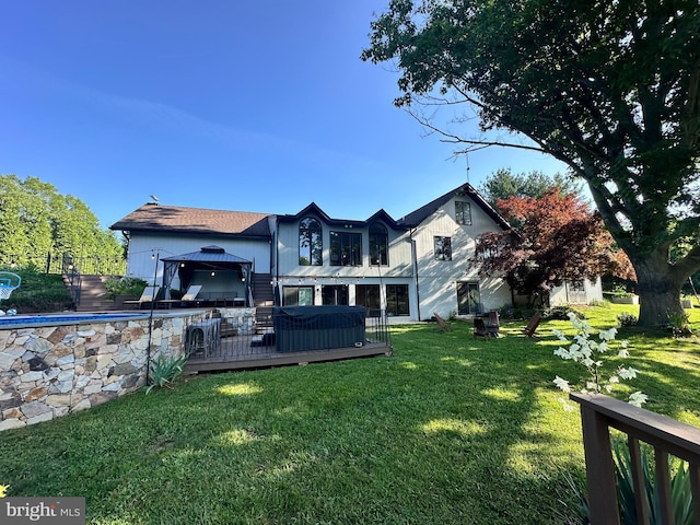 213 Tomahawk Dr, Conestoga, PA 17516 - rear view of property featuring a deck, a gazebo, and a lawn