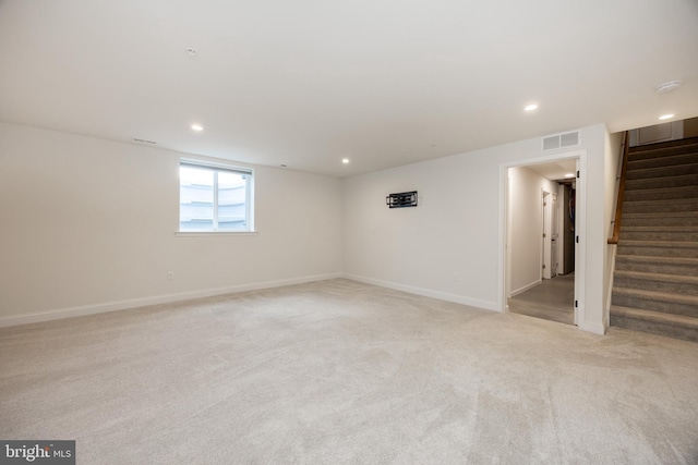 3426 Main St, Morgantown, PA 19543 - basement featuring stairway, light colored carpet, and recessed lighting