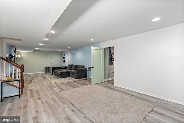 7 Kettlebrook Ct, Stafford, VA 22556 - living area featuring light wood-style floors, stairway, and recessed lighting