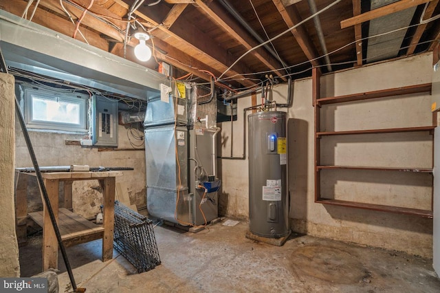 1039 Clinton Ave, Bensalem, PA 19020 - below grade area featuring electric water heater, heating unit, and electric panel