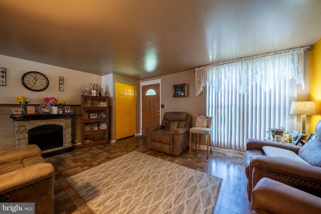 5563 Cedonia Ave, Baltimore, MD 21206 - living area featuring a stone fireplace