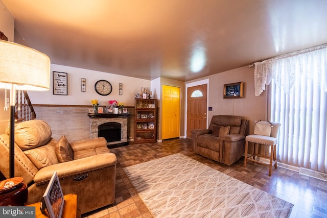 5563 Cedonia Ave, Baltimore, MD 21206 - living room with plenty of natural light and a stone fireplace
