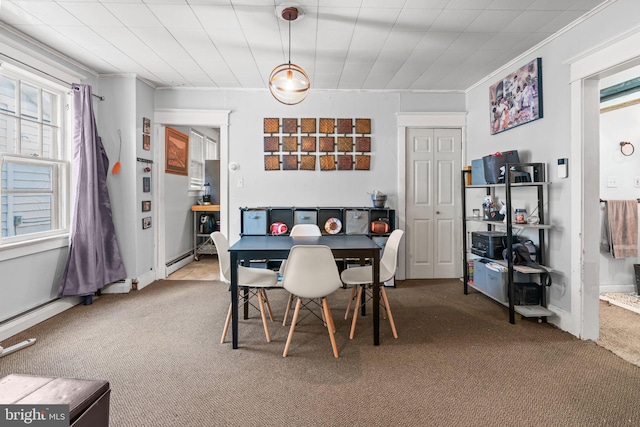220 Homecrest Ave, Ewing, NJ 08638 - carpeted dining room featuring crown molding and baseboard heating
