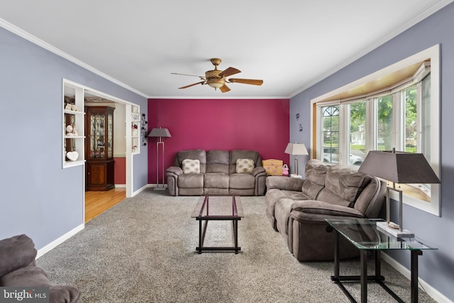 2028 S Olden Ave, Hamilton, NJ 08610 - living room featuring carpet, crown molding, and a ceiling fan