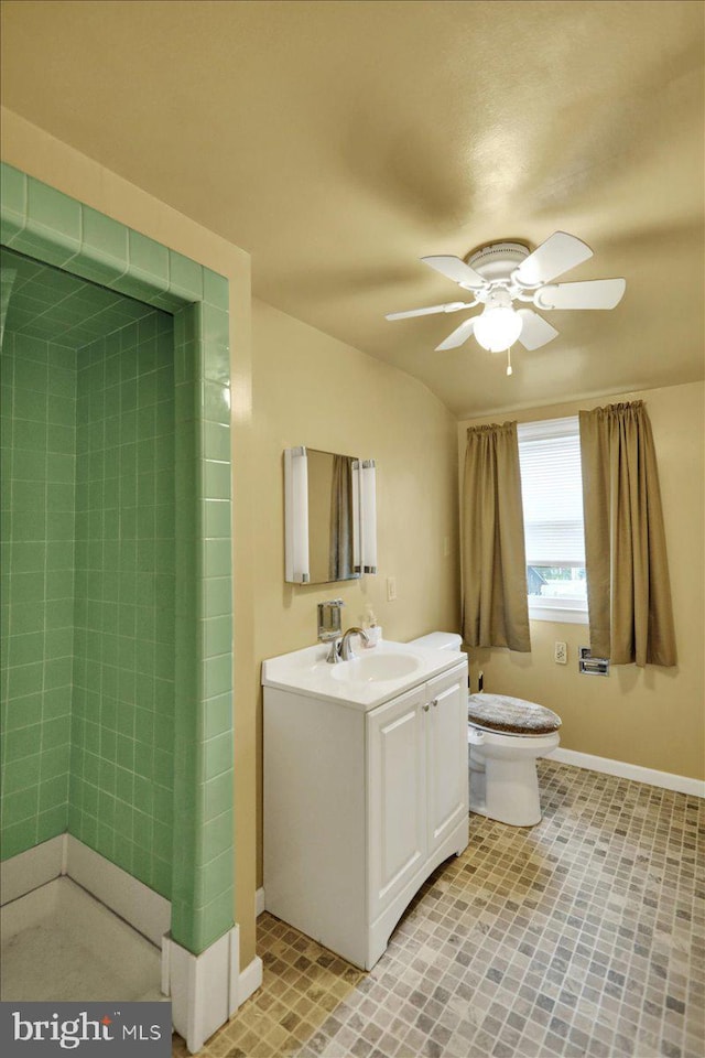 3225 Eisenbrown Rd, Reading, PA 19605 - bathroom with vanity, ceiling fan, and tiled shower