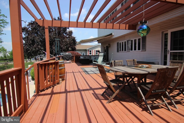 530 Station Rd, Quakertown, PA 18951 - wooden deck with outdoor dining space, a pergola, and a grill