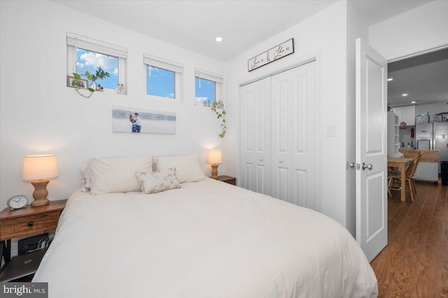 211 Webster St NE, Washington, DC 20011 - bedroom featuring dark wood finished floors, a closet, and recessed lighting