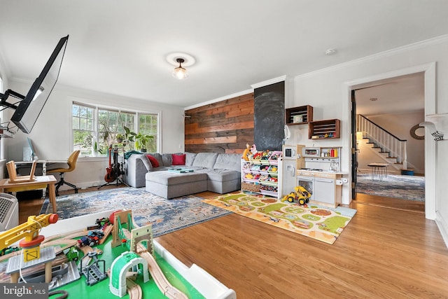1900 Philadelphia Pike, Claymont, DE 19703 - living area featuring crown molding, wood finished floors, and stairway