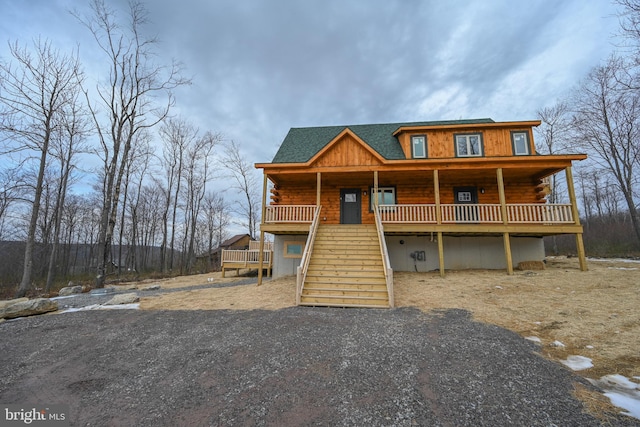 608 N Camp Rd, Mc Henry, MD 21541 - log home featuring log exterior, a porch, stairs, and a shingled roof