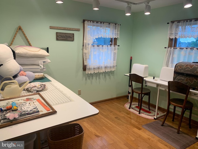 21055 Bayside Ave, Rock Hall, MD 21661 - office area featuring rail lighting and wood finished floors