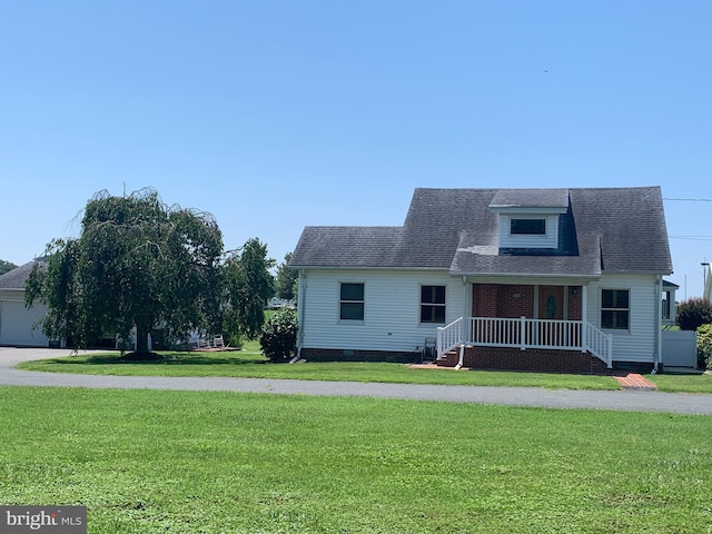 21055 Bayside Ave, Rock Hall, MD 21661 - view of front of home with a porch, a front yard, roof with shingles, and crawl space