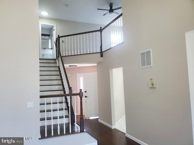 57 Turnberry Cir, Toms River, NJ 08753 - stairs featuring a ceiling fan and wood finished floors