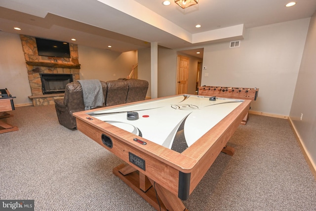 118 Sandstone, Mc Henry, MD 21541 - rec room with carpet, recessed lighting, and a fireplace