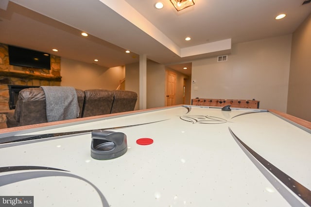 118 Sandstone, Mc Henry, MD 21541 - playroom featuring recessed lighting and a stone fireplace