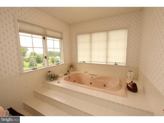 540 Hain Rd, Sinking Spring, PA 19608 - bathroom with wallpapered walls and a whirlpool tub
