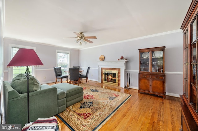 15 Tally Ho Dr, Fredericksburg, VA 22405 - living room with a ceiling fan, crown molding, wood finished floors, and a fireplace