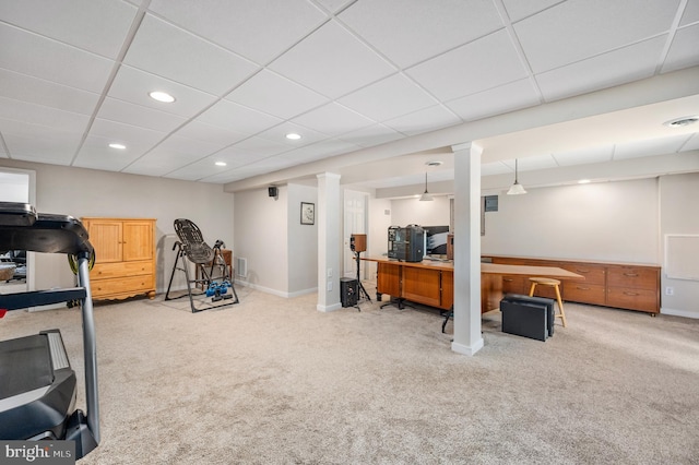 15 Tally Ho Dr, Fredericksburg, VA 22405 - exercise room featuring carpet, recessed lighting, and a paneled ceiling