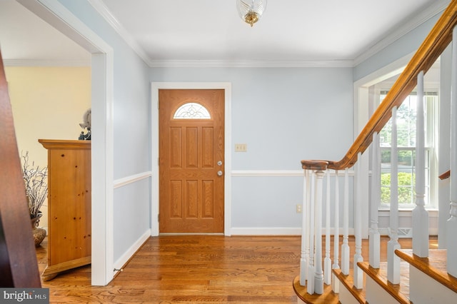15 Tally Ho Dr, Fredericksburg, VA 22405 - foyer with stairway, wood finished floors, and crown molding