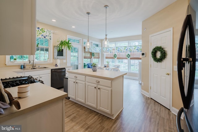 56 Willow Grove Mill Dr, Middletown, DE 19709 - kitchen with dishwasher, light wood-style flooring, light countertops, white cabinets, and healthy amount of natural light