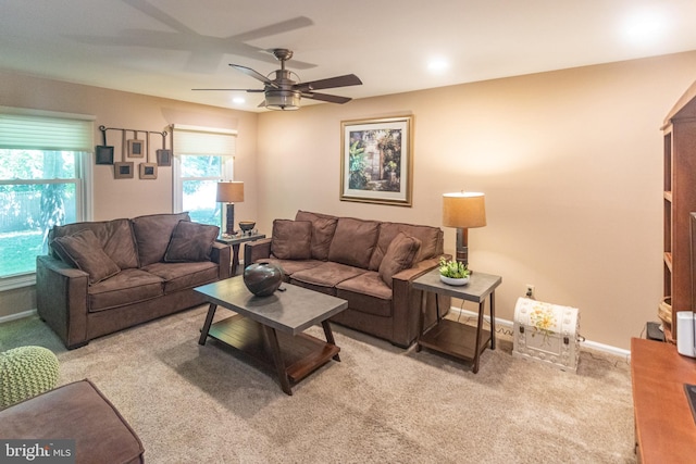 615 Society Hill Blvd, Cherry Hill, NJ 08003 - carpeted living room featuring ceiling fan and baseboards