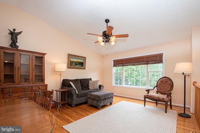 75 Westminster Dr, Front Royal, VA 22630 - living room featuring vaulted ceiling, light wood-style flooring, and a ceiling fan