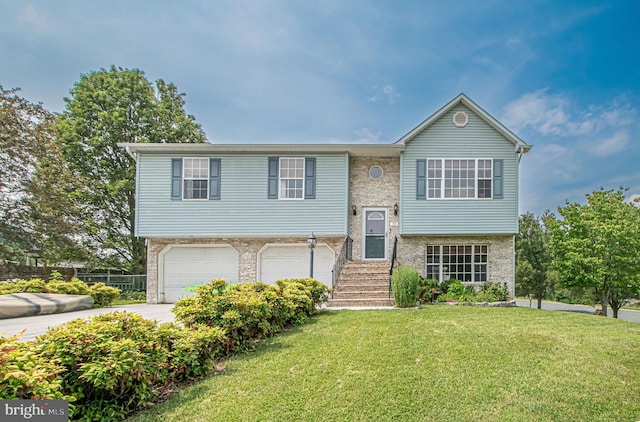 75 Westminster Dr, Front Royal, VA 22630 - raised ranch with an attached garage, a front lawn, brick siding, and driveway