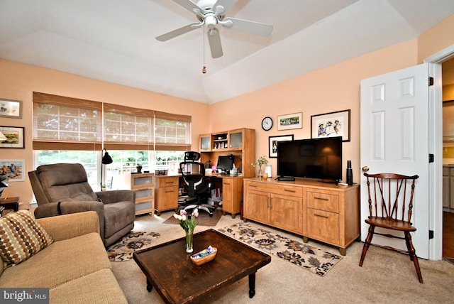 1015 Greenes Way Cir, Collegeville, PA 19426 - living room with an office area, light colored carpet, and a ceiling fan