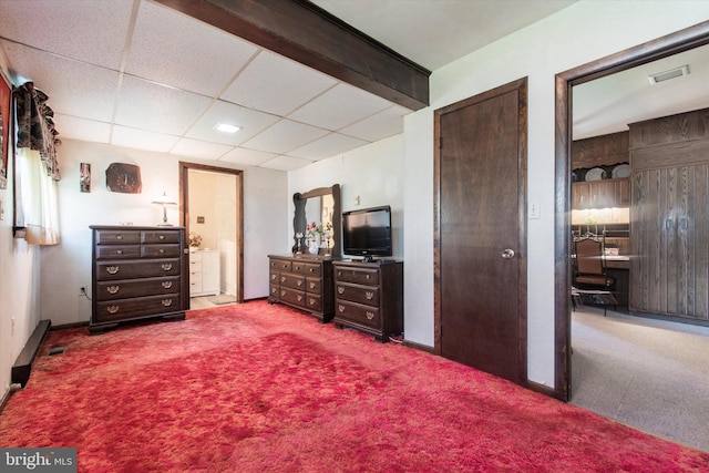 301 W Marshall St, West Chester, PA 19380 - carpeted bedroom with a drop ceiling, a desk, and ensuite bath