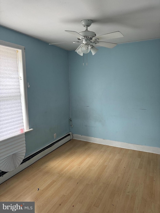 221 Buchanan Ave, Hamilton, NJ 08610 - unfurnished room with a baseboard radiator, light wood-style floors, and a ceiling fan