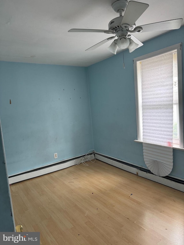 221 Buchanan Ave, Hamilton, NJ 08610 - empty room with wood finished floors, a ceiling fan, and a baseboard heating unit