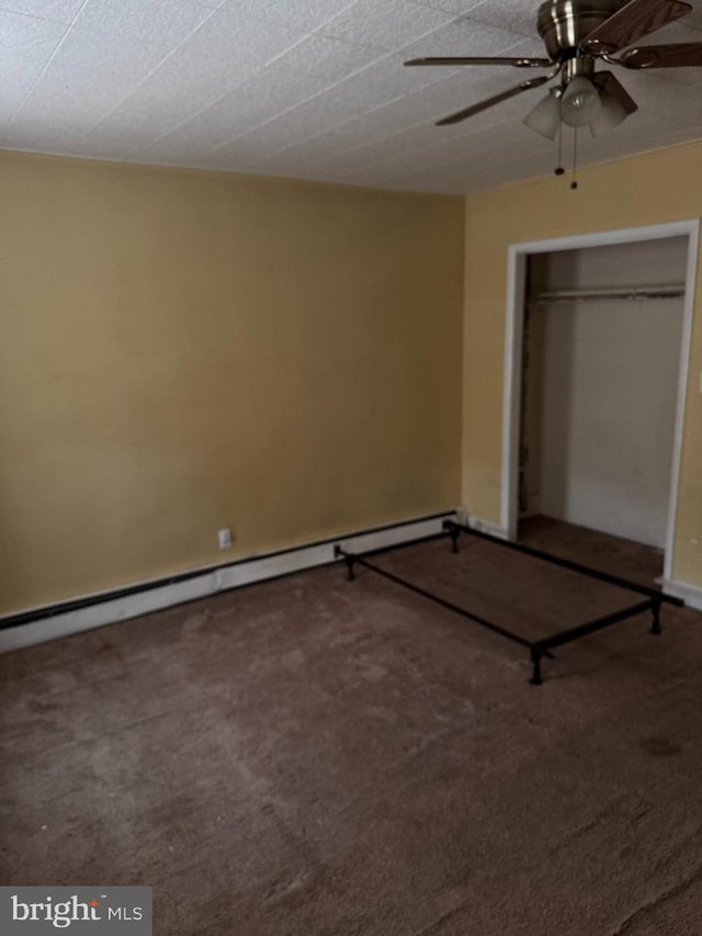 221 Buchanan Ave, Hamilton, NJ 08610 - unfurnished bedroom featuring carpet, a closet, a baseboard radiator, and ceiling fan