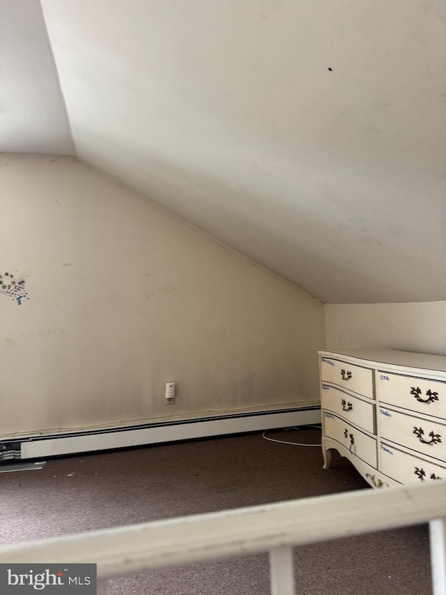 221 Buchanan Ave, Hamilton, NJ 08610 - additional living space with lofted ceiling, a baseboard heating unit, and carpet floors