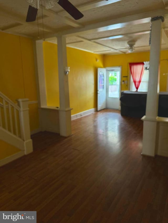 221 Buchanan Ave, Hamilton, NJ 08610 - unfurnished room featuring a ceiling fan, wood finished floors, and stairs