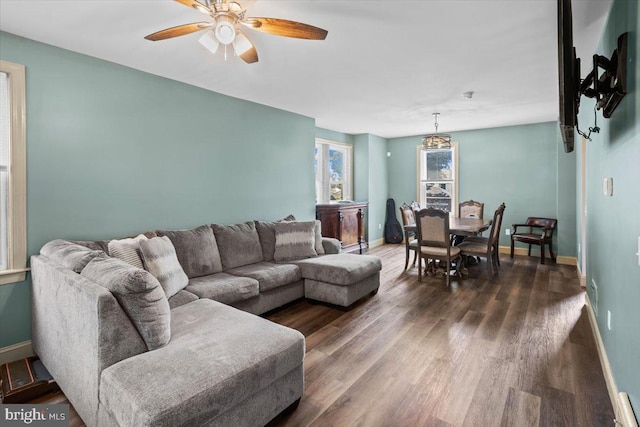 708 Maryland Ave, York, PA 17404 - living area featuring wood finished floors and a ceiling fan