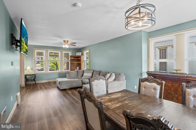 708 Maryland Ave, York, PA 17404 - dining room with a chandelier, wood finished floors, and a ceiling fan