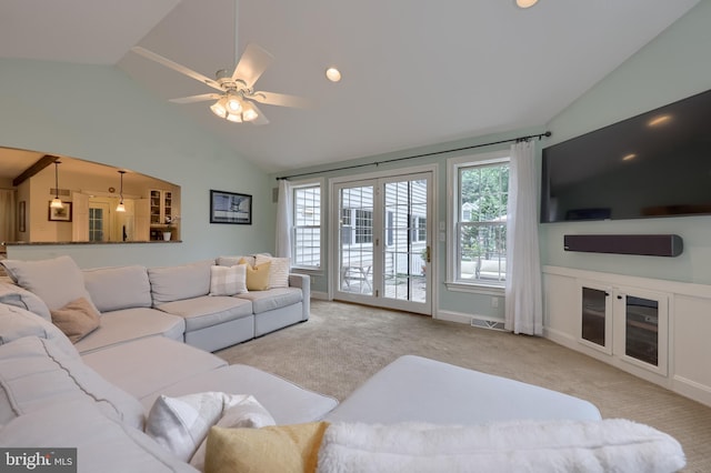 1228 Hunsicker Rd, Lancaster, PA 17601 - living area featuring vaulted ceiling, carpet, ceiling fan, and recessed lighting