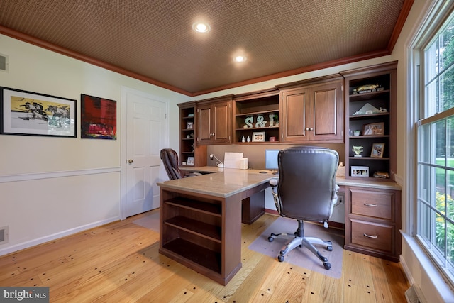 1228 Hunsicker Rd, Lancaster, PA 17601 - office featuring built in study area, ornamental molding, light wood-style floors, plenty of natural light, and recessed lighting