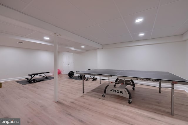 1228 Hunsicker Rd, Lancaster, PA 17601 - recreation room featuring recessed lighting, wood finished floors, and a drop ceiling