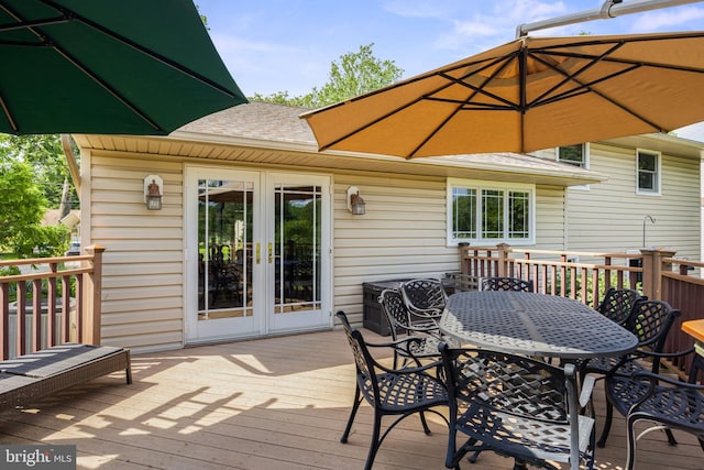 606 Hilltop Rd, Cinnaminson, NJ 08077 - wooden terrace featuring french doors and outdoor dining area