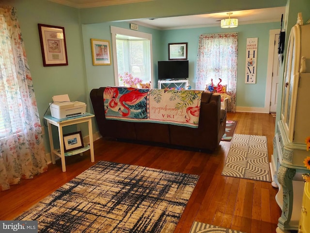 60 Branson Cove Rd, Hague, VA 22469 - living room featuring crown molding and wood finished floors