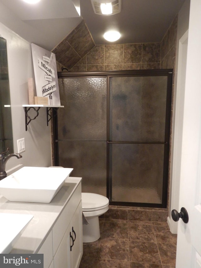 11 Rolling Ridge Dr, Milton, PA 17847 - bathroom with vanity, a shower stall, and stone finish floors