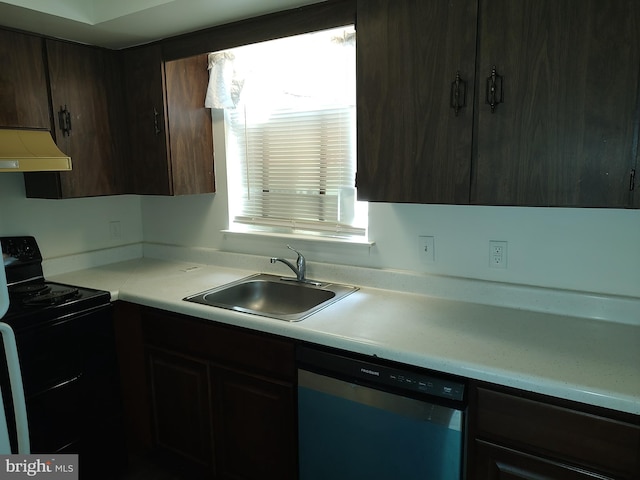 228 Canal Park Dr Unit G-208, Salisbury, MD 21804 - kitchen featuring black range oven, dishwasher, premium range hood, light countertops, and dark brown cabinets