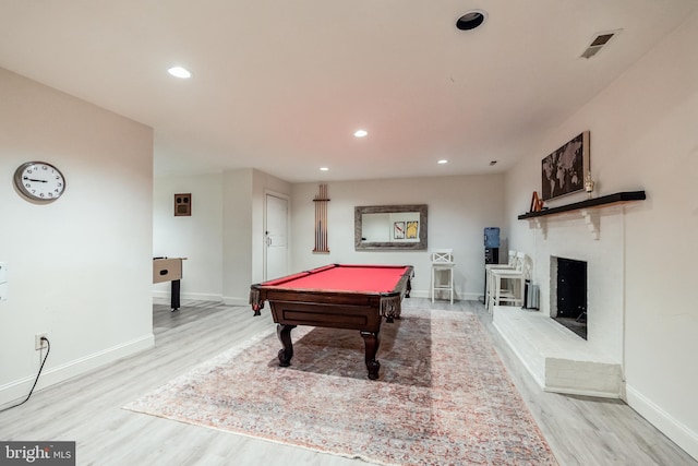 10513 Democracy Ln, Potomac, MD 20854 - game room with light wood-style flooring, pool table, recessed lighting, and a fireplace