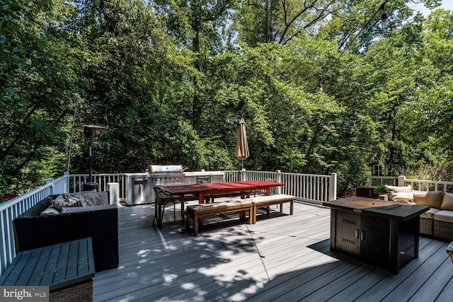 10513 Democracy Ln, Potomac, MD 20854 - wooden deck with outdoor dining area, an outdoor living space, and area for grilling