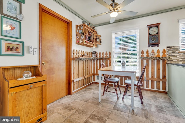 414 Riverview Rd, Forked River, NJ 08731 - dining room with ceiling fan and light stone finish flooring